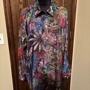 John Mark Vibrant Multicolor Button Front Women’s Blouse.